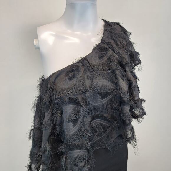 TCEC Asymmetric One Shoulder Black Dress Size S Fringe Evening New Years Party - Picture 8 of 16